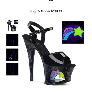 COPY - Pleaser Moon 7” Heel. Black with Glitter. Size 7.